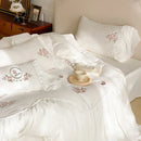 GobekUsa Lace Ruffles Flowers Embroidery 4Pc Egyptian Cotton Bedding Set