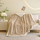 GobekUsa Banana Leaf Jacquard Faux Rabbit Fur Double Layer Lamb Bedspread