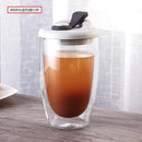 GobekUsa Double Deck Insulated Glass Coffee Mug With Lid Heat Resistant Water Cup