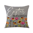 GobekUsa Easter Bunny Rabbit Linen Cushion Cover 45x45cm - Flower Print Festival Pillowcase