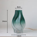 GobekUsa Green Ripple Glass Vase with Artificial Flowers for Home Decor