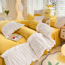 GobekUsa Lace Trim Solid Cotton Bedding Set - Queen/King/Double/Single Sizes