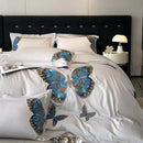 GobekUsa Butterfly Embroidery Bedding Set: King/Queen/Ru Size Bed Linens, Sheet, Pillowcase, Comforter Cover
