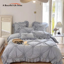 GobekUsa Korean Princess Style Pure Cotton Bedding Set with Ruffles and Heart Pleat