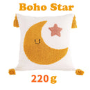 GobekUsa Boho Yellow Rainbow Star Moon Tassel Cushion Cover 45x45cm