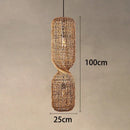 Vintage Hand-Woven Brown Rattan Cylinder Pendant Light