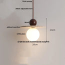 GobekUsa Globe LED Pendant Light Yellow Travertine Stone White Glass Adjust Hang Lamp