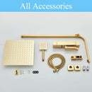 GobekUsa Golden Thermostatic Shower Faucet Set with Rainfall Shower Column and 3-Way Mixer