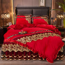 GobekUsa Black Gold Lace Duvet Set, Luxury Crystal Velvet, Quilted Embroidery, Ruffle Bedding