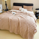 GobekUsa Cartoon Printed Faux Rabbit Plush Thick Blanket for Office Nap and Sofa Warmth