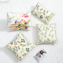 GobekUsa Daisy Floral Green Leaves Embroidery Cushion Cover for Living Room Bedroom