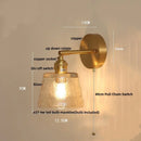 GobekUsa Clear Glass LED Wall Lights Brass E27 Pull Chain Switch Bedside Lamp