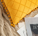 GobekUsa Corduroy Striped Pompom Pillowcase for Bedroom Sofa Living Room