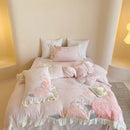 GobekUsa Lace Ruffles Princess Duvet Set, Butterfly Flowers Embroidery, Cozy Bedding with Bed Sheet & Pillowcases