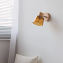GobekUsa Amber Glass LED Wall Sconce with Pull Chain Switch, Nordic Modern Wood Stair Light