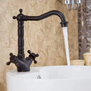 GobekUsa Antique Brass Basin Faucet with Swivel Spout and Cross Handles