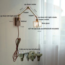 GobekUsa Ash Wood LED Swing Arm Wall Light with Pull Chain Switch & Blue Glass