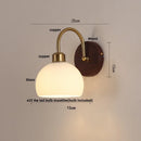 GobekUsa LED Wall Light Glass Fixture Pull Chain Switch Wood Bedside Sconce