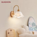 GobekUsa Cream LED Wooden Flower Wall Lamp, Modern Bedroom Bedside Reading Light