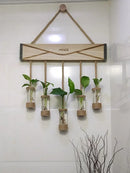 GobekUsa Glass Planter Vase with Wooden Stand for Wall Hanging Display