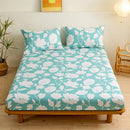 GobekUsa Green Leaf Flower Fitted Sheet Set with 2 Pillowcases for All Seasons