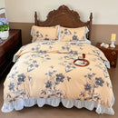 GobekUsa French Flowers Lace Ruffles Princess Bedding Set with Bed Sheet Pillowcases