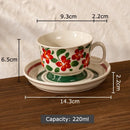 GobekUsa Ink Flowers Ceramic Cup & Saucer Set - Gold-plated Coffee Mug for Dining Table