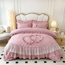 GobekUsa Korean Princess Style Bedding Set with Lace Ruffles and Love Theme