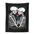 GobekUsa Kissing Lovers Tarot Tapestry: Skeleton & Rose Hippie Room Decor
