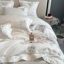 GobekUsa Chic Flowers Embroidery Princess Bedding Set - 100% Egyptian Cotton - Duvet Cover, Sheet, Pillowcases