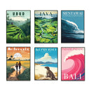 GobekUsa Bali Surfing Poster - Uluwatu, Canggu, Pererenan Estuary, Borobudur, Komodo, Rice Field Illustration