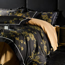 GobekUsa Gold Flowers Luxury Egyptian Cotton Bedding Set with 1000TC Soft Duvet Cover, Sheets, Pillowcases