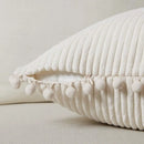 GobekUsa Beige Striped Cushion Cover with Pom Pom Detail Lumbar Throw Pillow Case