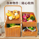 GobekUsa Handwoven Rattan Picnic Basket with Lid and Rectangular Outdoor Storage