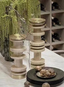 GobekUsa Luxe Brown Travertine Marble Candle Holder with Metal Base