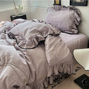GobekUsa Cooling Silky Ruffled Bedding Set 180X220 - 4 Piece Smooth Fitted Sheet
