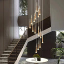 GobekUsa Black Stair Chandelier: Modern Duplex Living Room Dining Room LED Ceiling Light