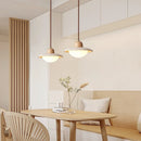 GobekUsa LED Pendant Lights Yellow Travertine Wood Hanging Lamp for Bedroom Dining Room