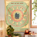 GobekUsa Cat Tapestry Soul Tarot Zodiac Constellation Wheel Retro Boho Living Room Decor