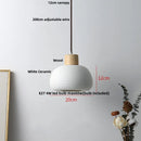 GobekUsa Ceramic LED Pendant Light Fixture - Nordic Modern Wood White Hanging Lamp