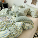 GobekUsa Japanese Style Check Duvet Cover Set - Soft Washed Quilt Cover & Pillowcase