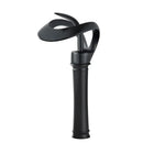 GobekUsa Black Brass Waterfall Basin Faucet, Single Handle Deck Mount Vanity Tap