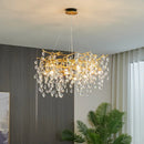 GobekUsa Golden Crystal Tree Chandelier, Luxury Matte Aluminum Art Ceiling Light for Living Room