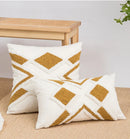 GobekUsa Geometric Cotton Embroidered Pillow Case with Tufted Fringe, Decorative Sofa Cushion Cover