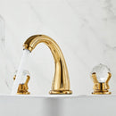 GobekUsa Gold Crystal Handle Basin Faucet, 3 Hole Widespread Bathroom Sink Tap