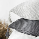 GobekUsa Knitted Grey Ivory Geometric Pillow Cover with Tassels, 45cm x 45cm
