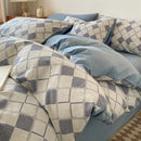 GobekUsa Grid Printed Cotton Fitted Sheet Set - Double-Sided Mix Color Quilt Cover