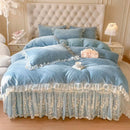 GobekUsa Lace Princess Bedding Set with Velvet Bed Skirt & Quilt Cover