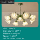 GobekUsa Green Flower Ceiling Chandelier: Elegant Iron Art Pendant Lamp for Living Room, Bedroom, Villa