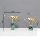 GobekUsa Golden Leopard Brass Cheetah Green Marble Figurine Metal Decor Accessory